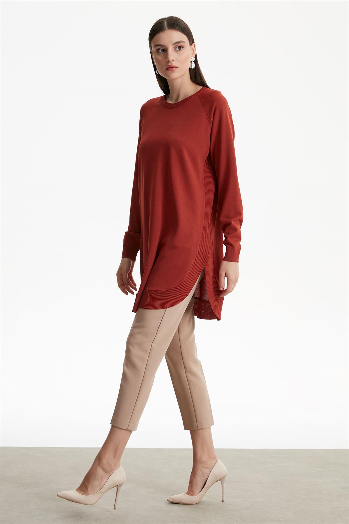 YANLARI OVEL RAYON TUNİK TABA