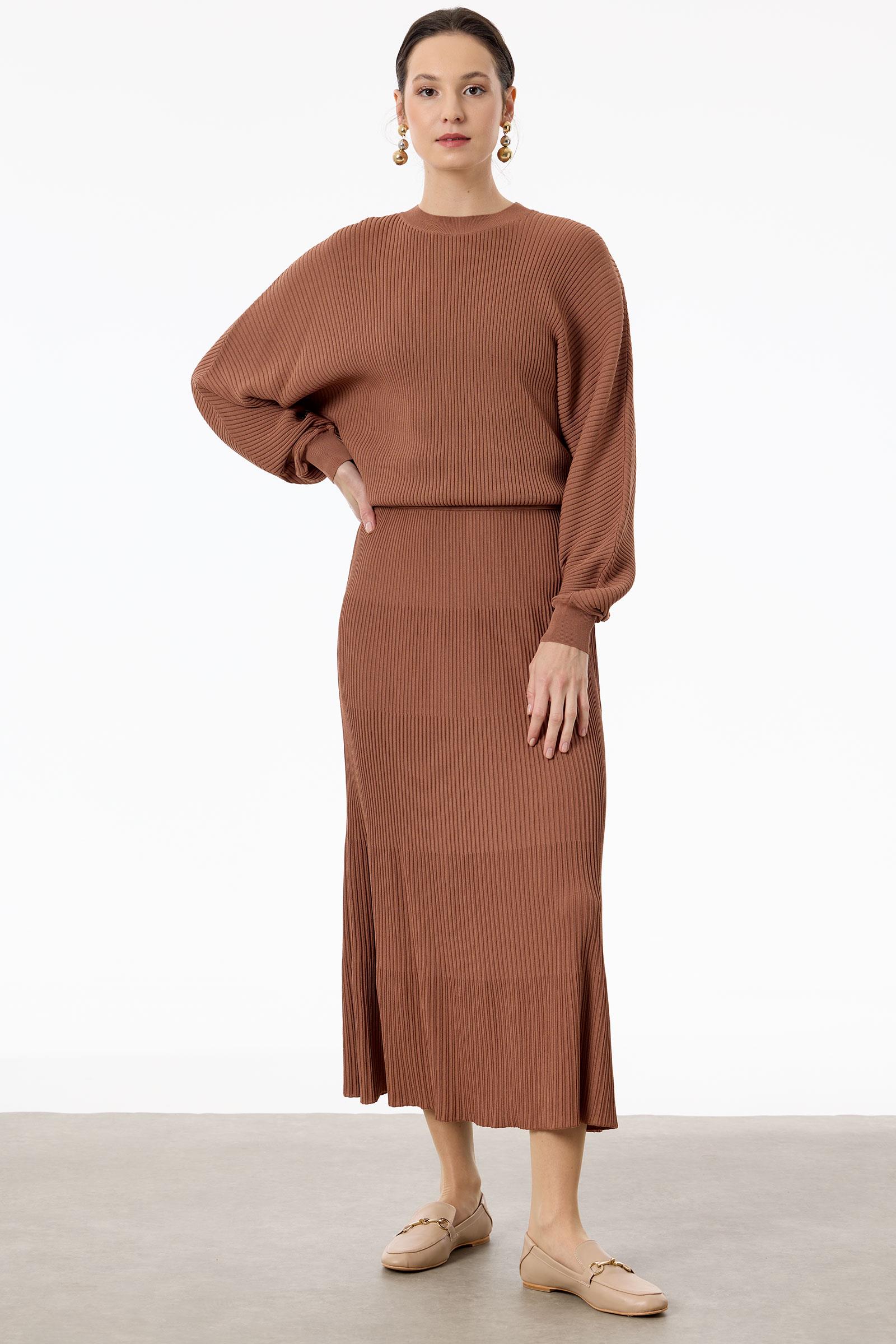 Yarasa Kollu Etekli Rayon Takım KAKAO