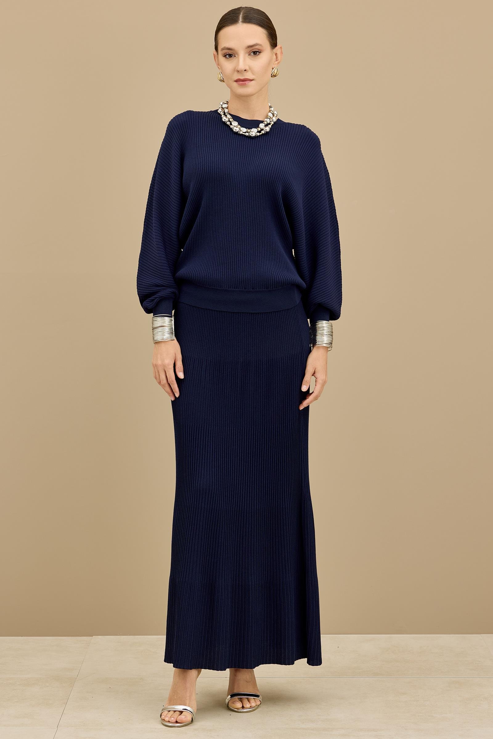 Yarasa Kollu Etekli Rayon Takım LACİVERT