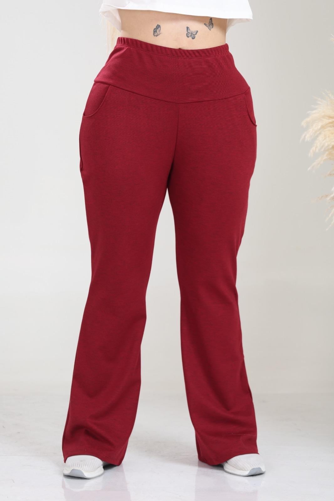 Bordo beli korsajlı çelik kumaş pantolon