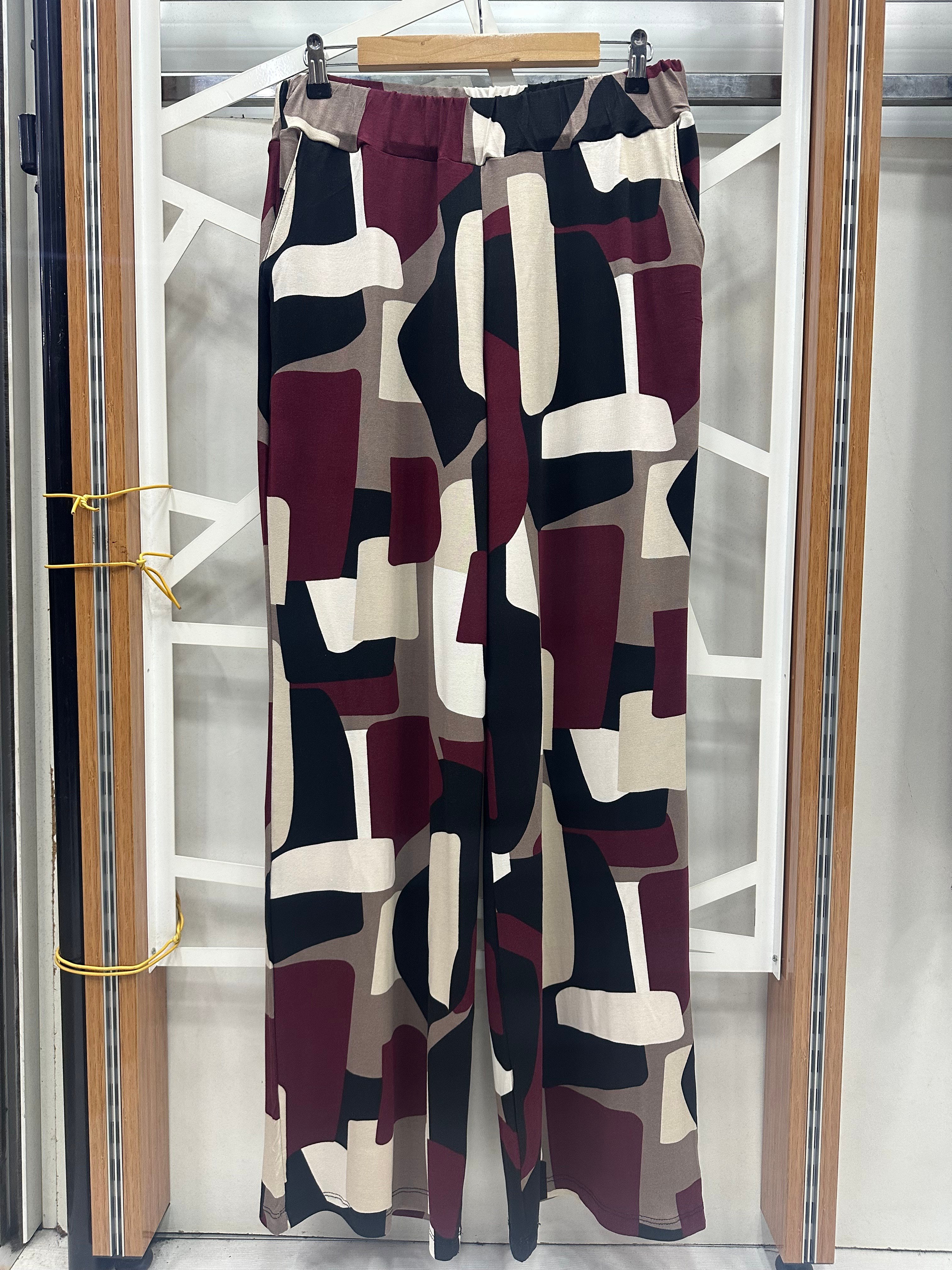 Bordo desenli viskon salaş pantolon