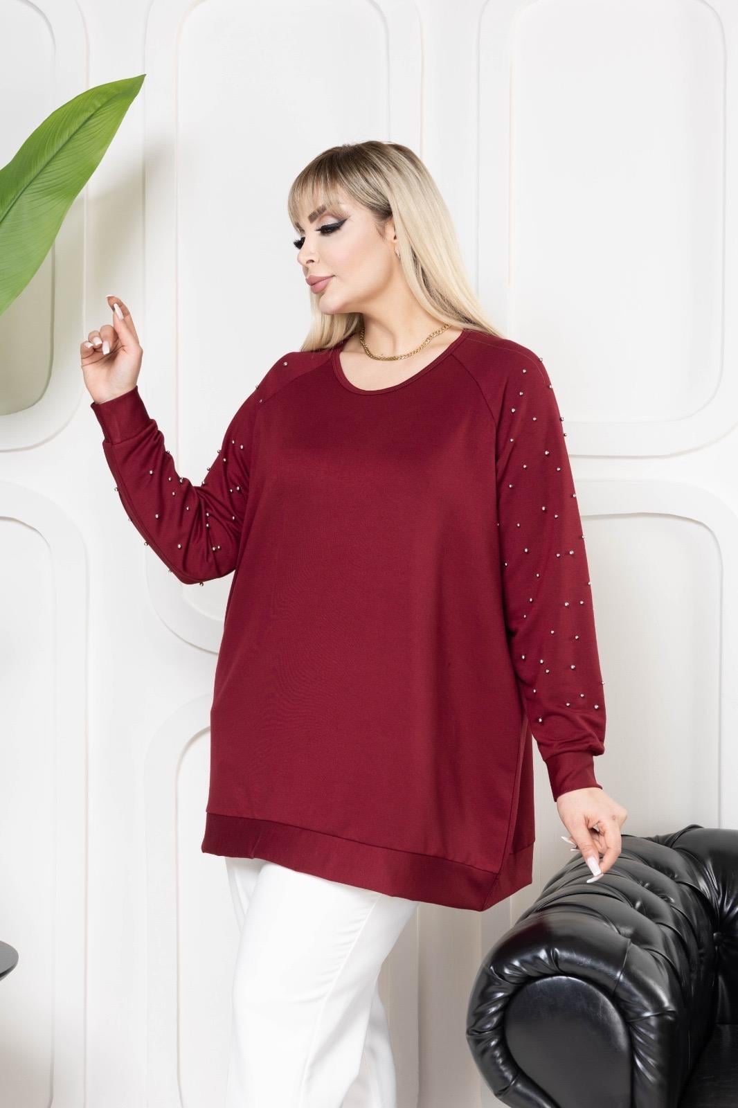 Bordo inci detaylı bluz 