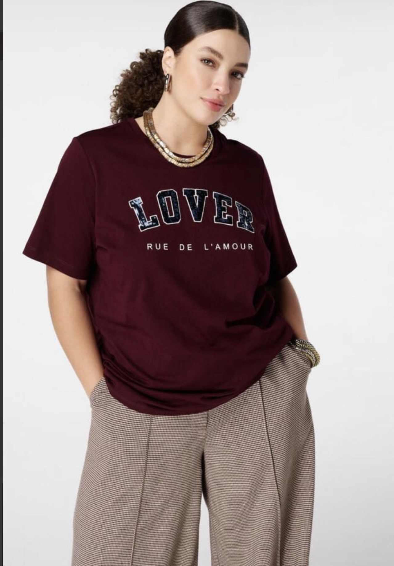 Bordo payetli tişört 