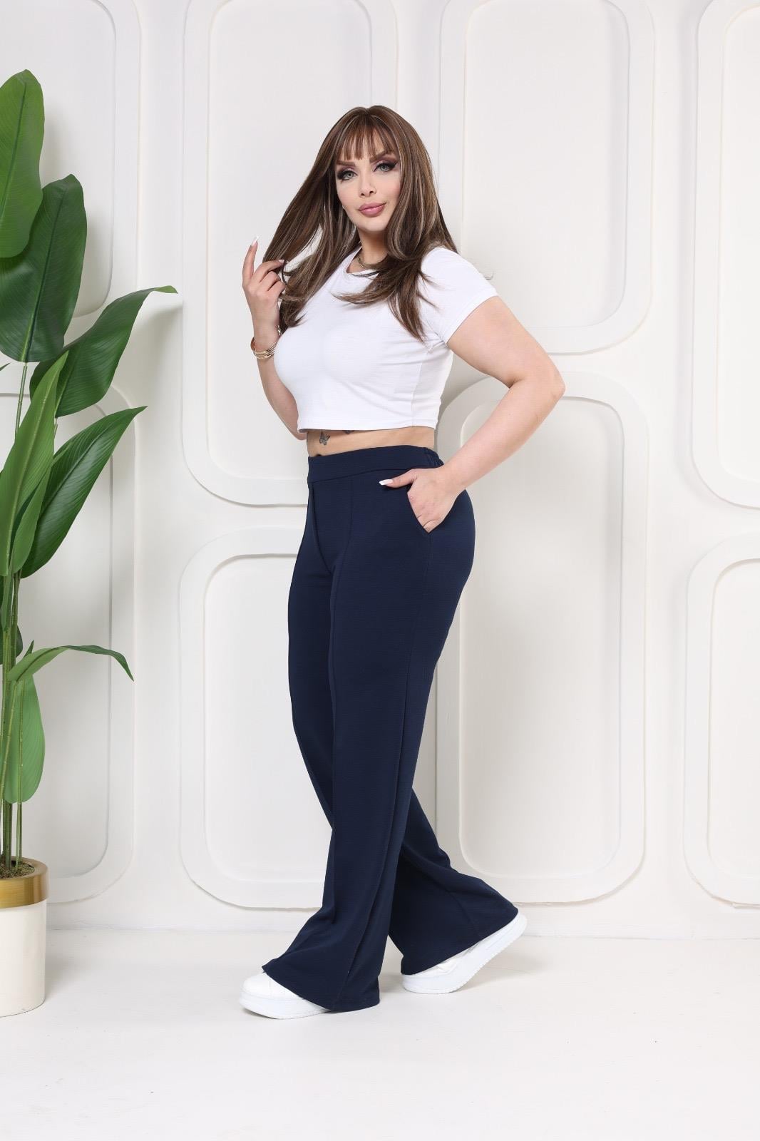 Dikiş detaylı lacivert salaş pantolon 