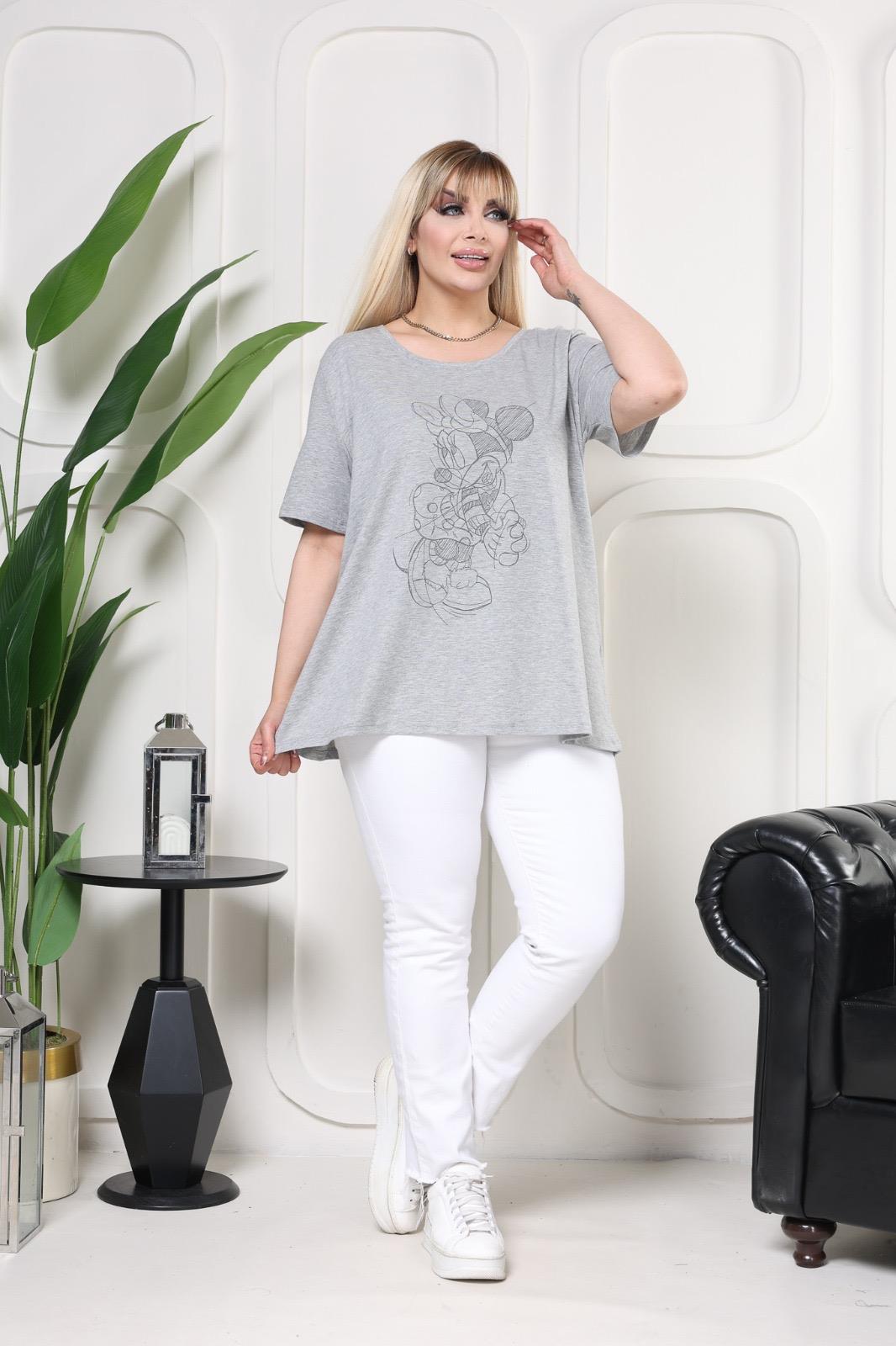 Gri mickey baskılı tişört 