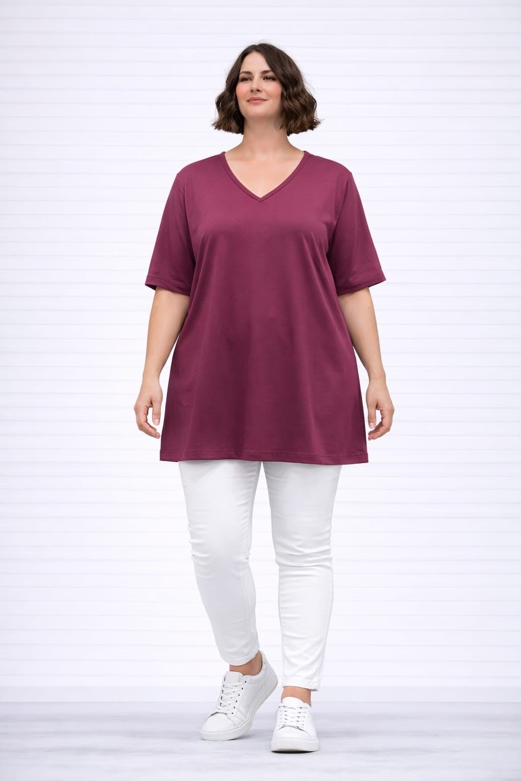 Gül kurusu v yaka tişört