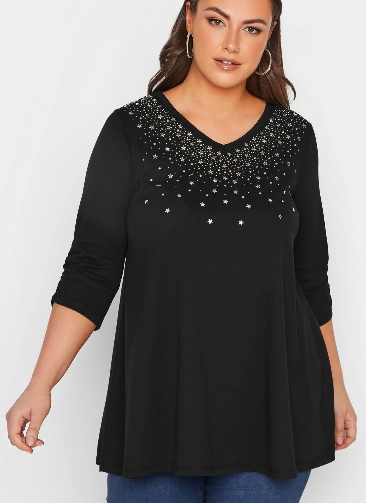 İnce yıldız detalı truvakar kol bluz 