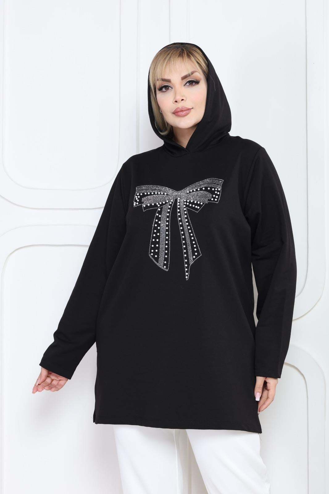 İnci ve taş detaylı sweatshirt