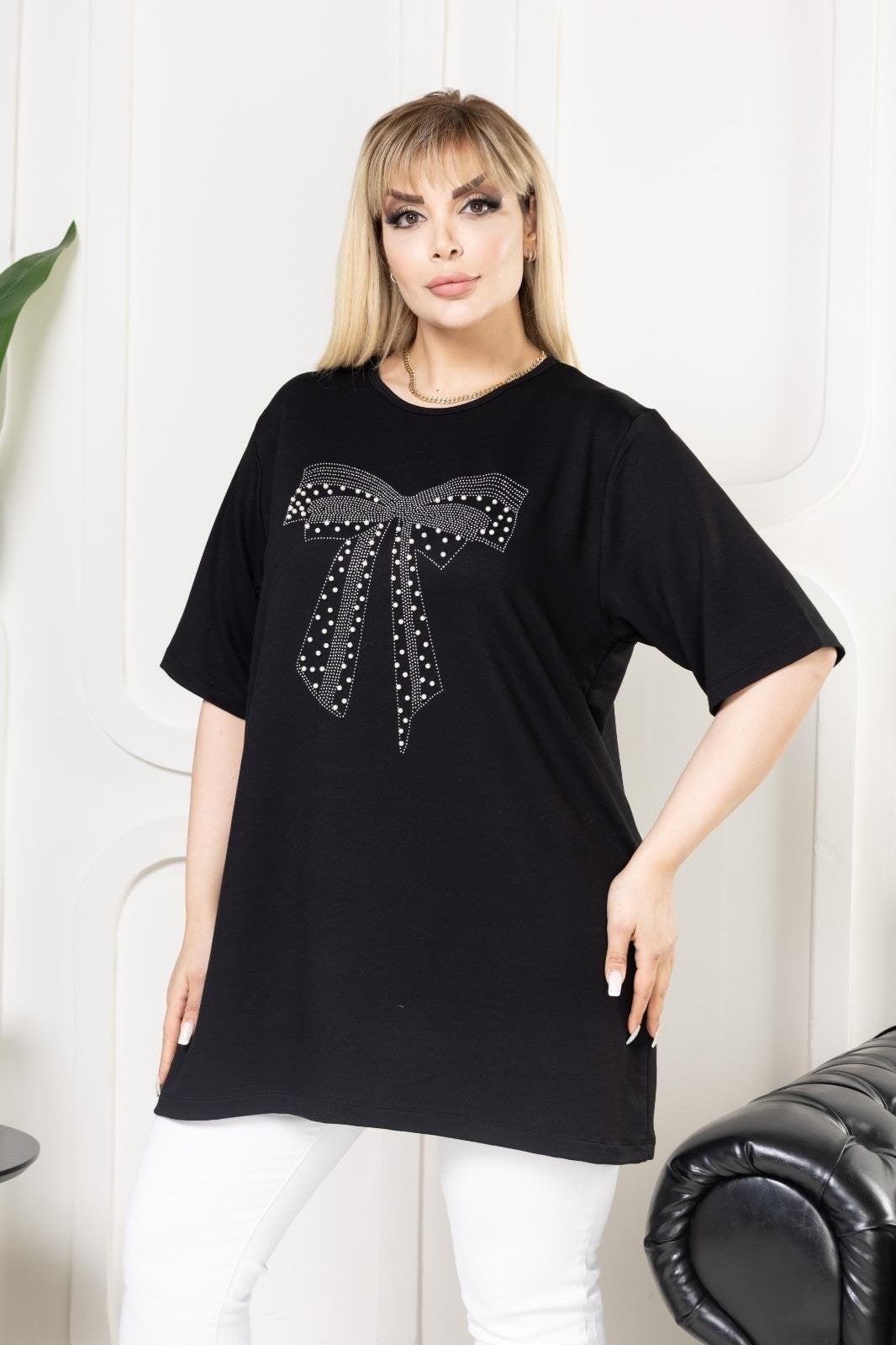 İnci ve taş kurdele detaylı bluz 