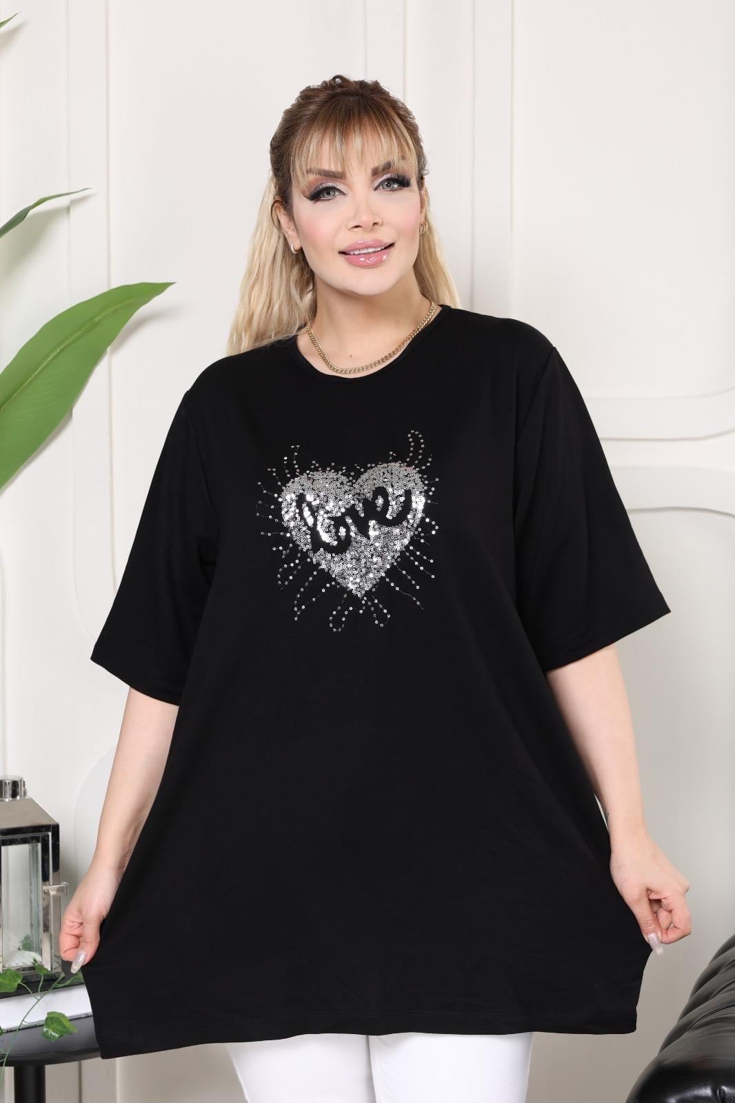 Kalp payet detaylı bluz 