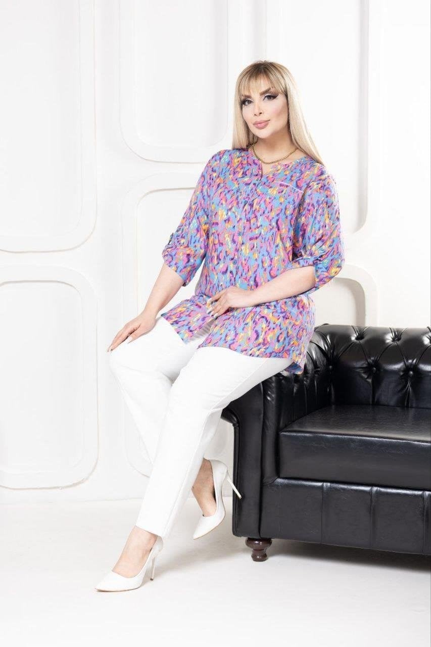 Lila renk desenli gömlek bluz 