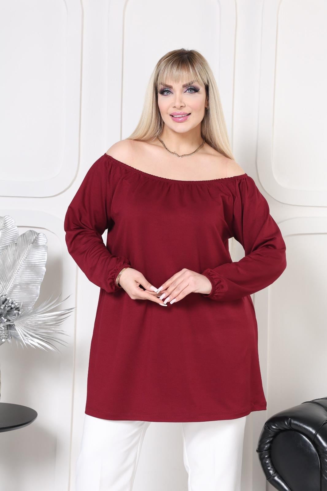 Omzu lastikli bordo bluz 