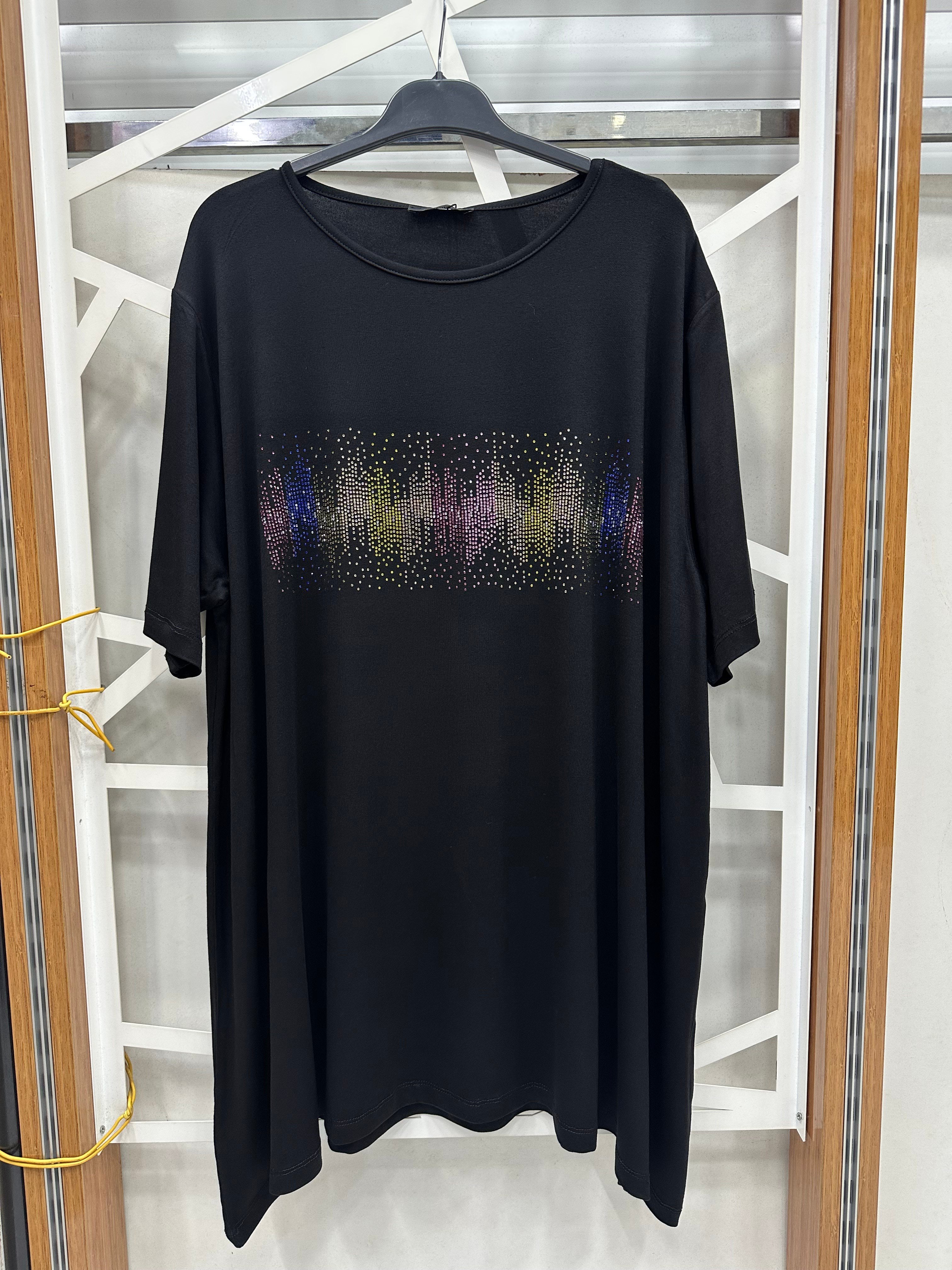 Renkli taş detaylı uzun bluz 