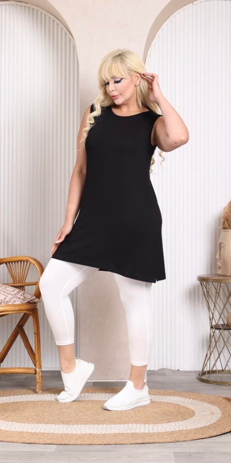 Siyah askılı uzun atlet bluz 