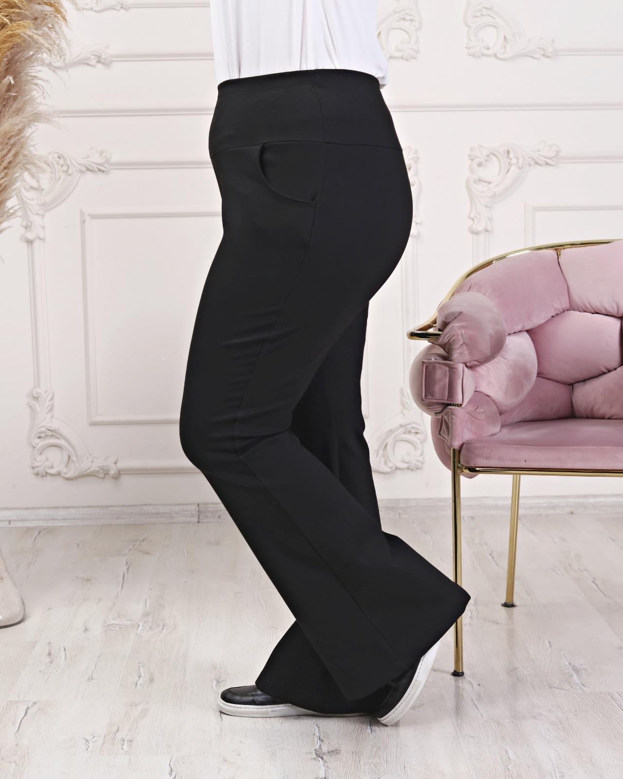 Siyah beli korsajlı çelik kumaş pantolon 