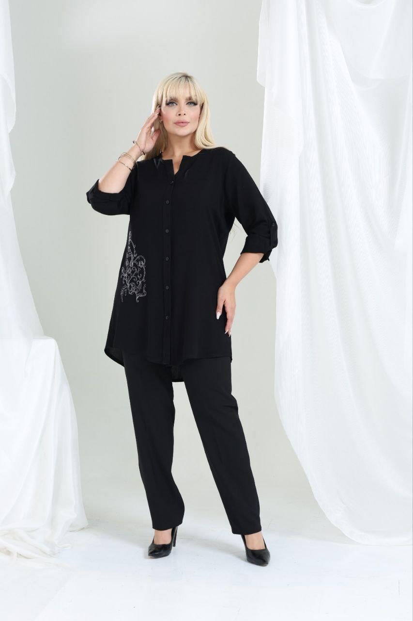 Siyah desenli uzun gömlek 