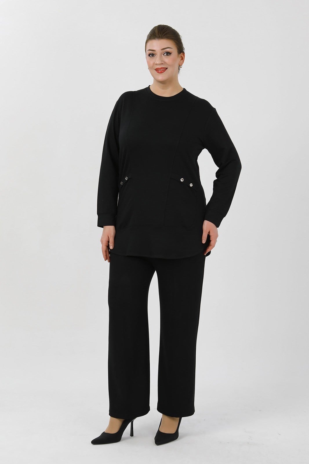 Siyah düğme detaylı 2 li takım 
