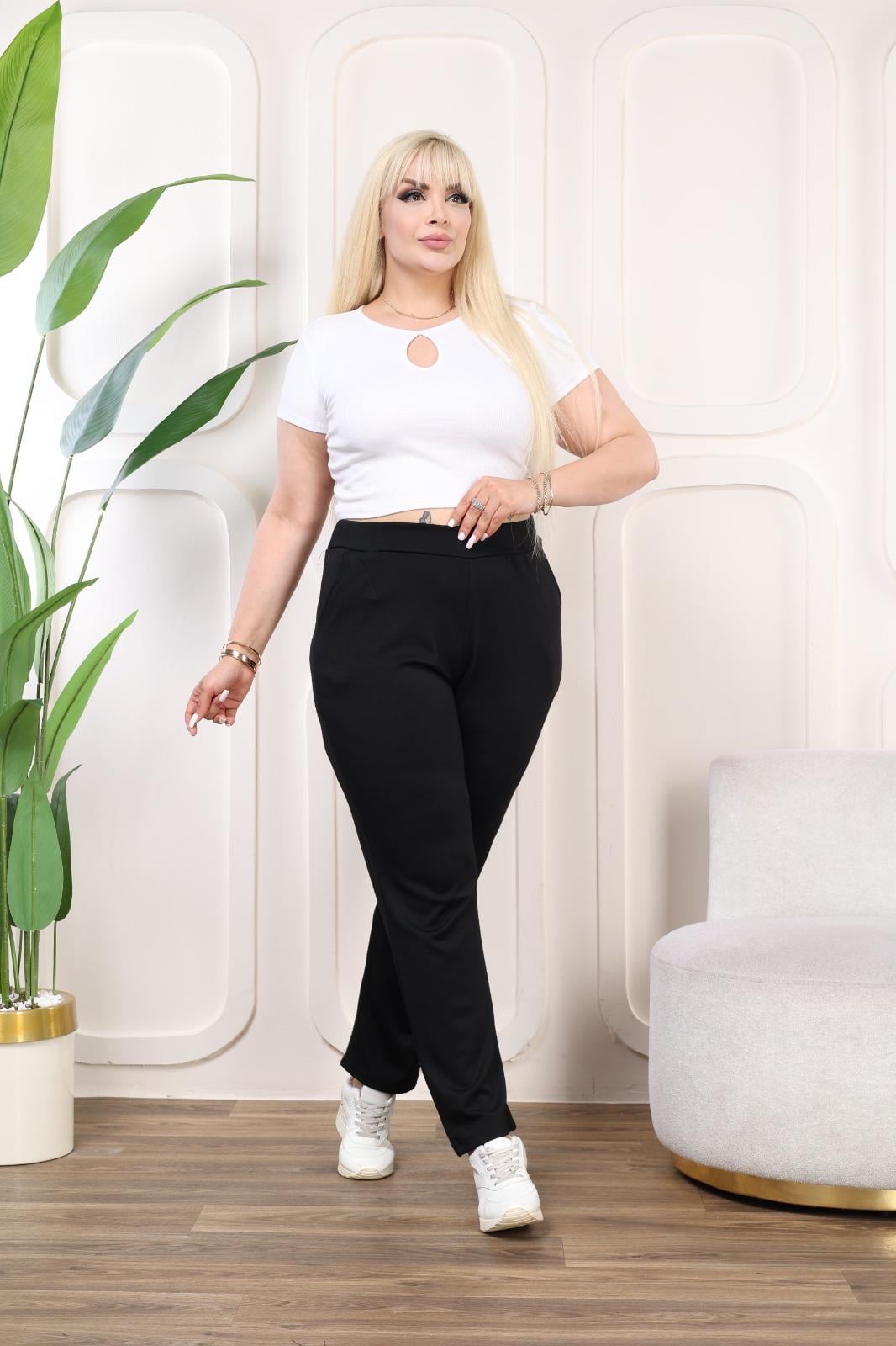 Siyah ince çelik kumaş boru paça pantolon