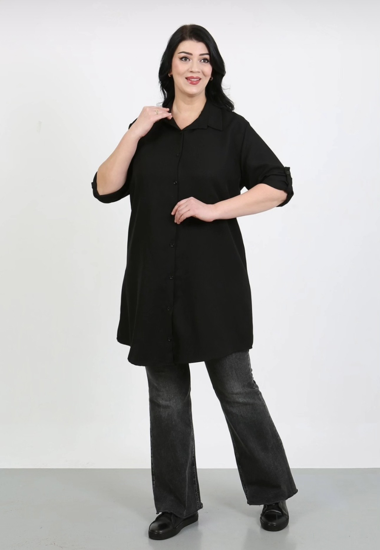 Siyah uzun battal beden gömlek 