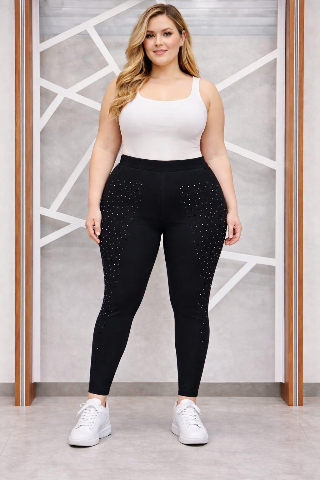 Taş detaylı Çelik kumaş tayt