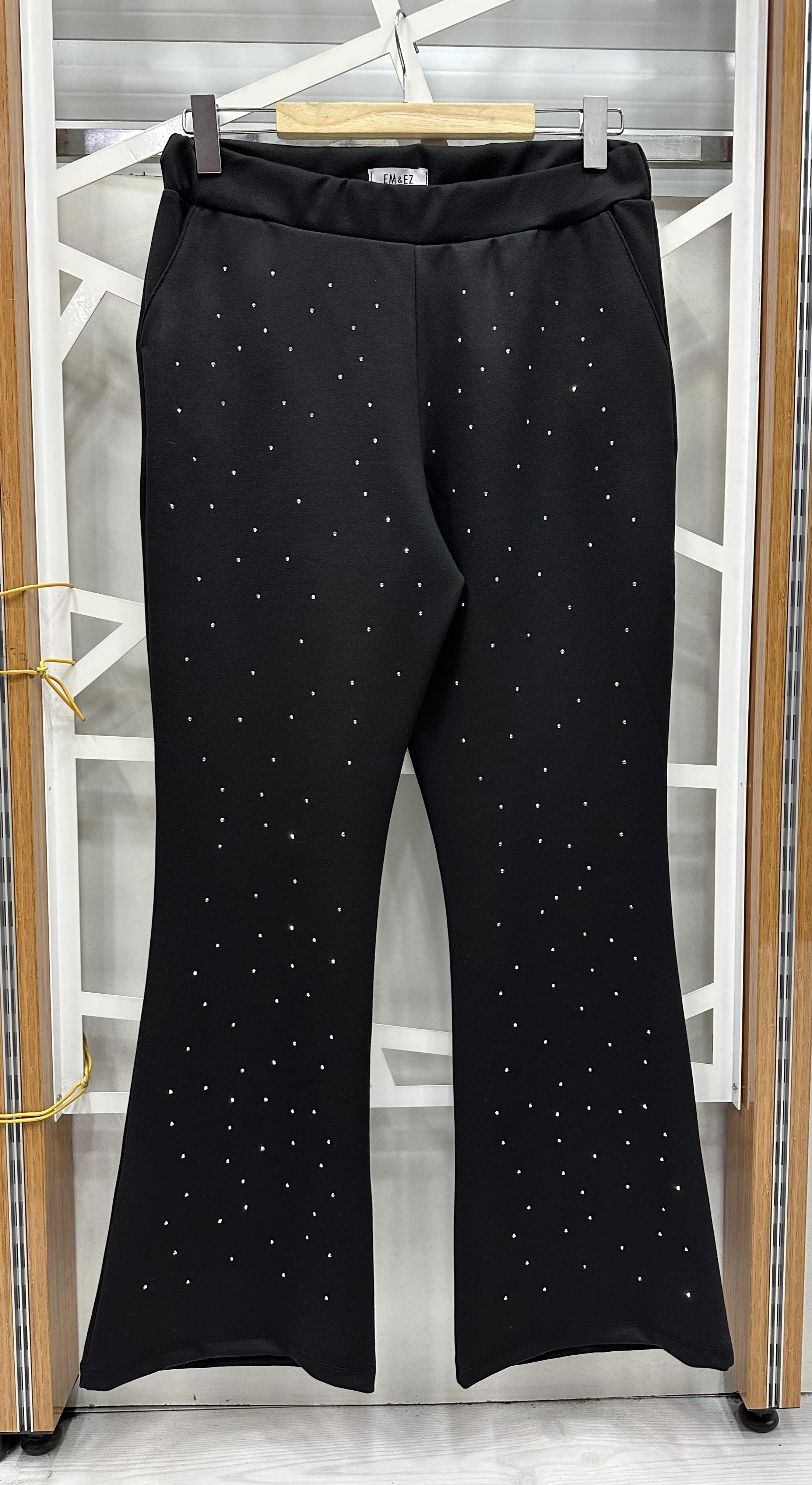 Taş detaylı İspanyol paça çelik kumaş pantolon 