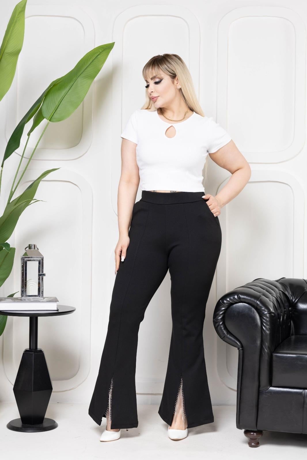 Taş püsküllü ispanyol paça pantolon 