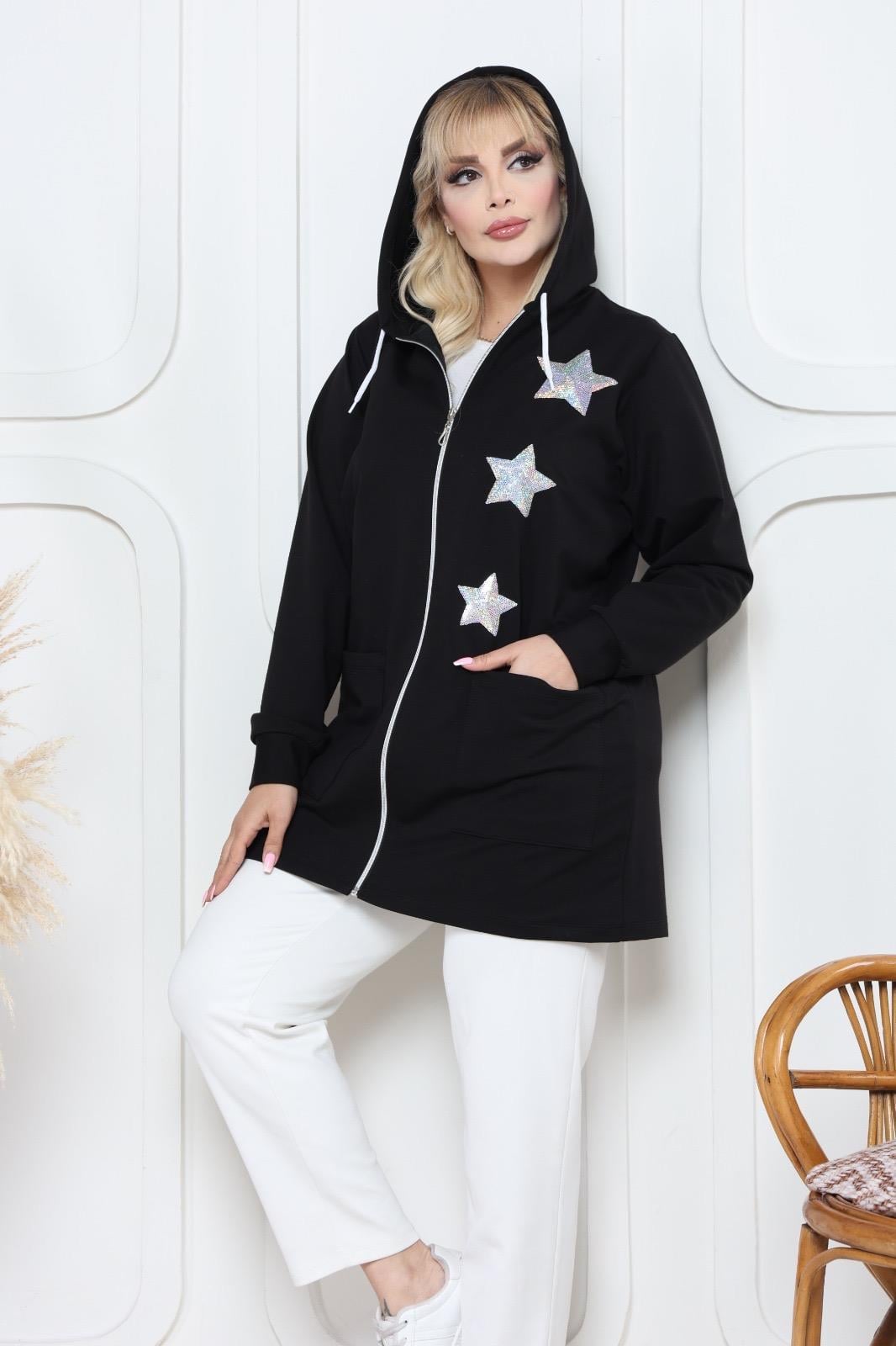 Yıldız payetli fermuarlı sweat