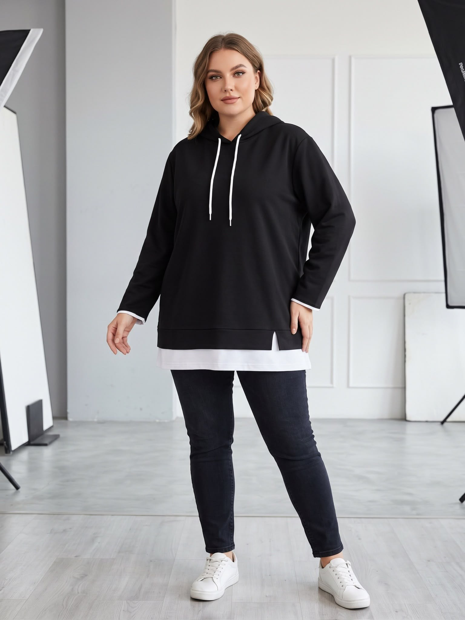 Beyaz garnili siyah sweatshirt 