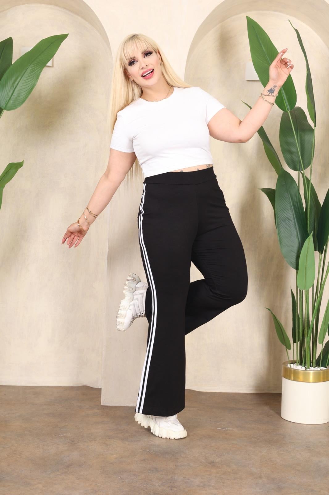 Beyaz şeritli İspanyol paça eşofman altı 