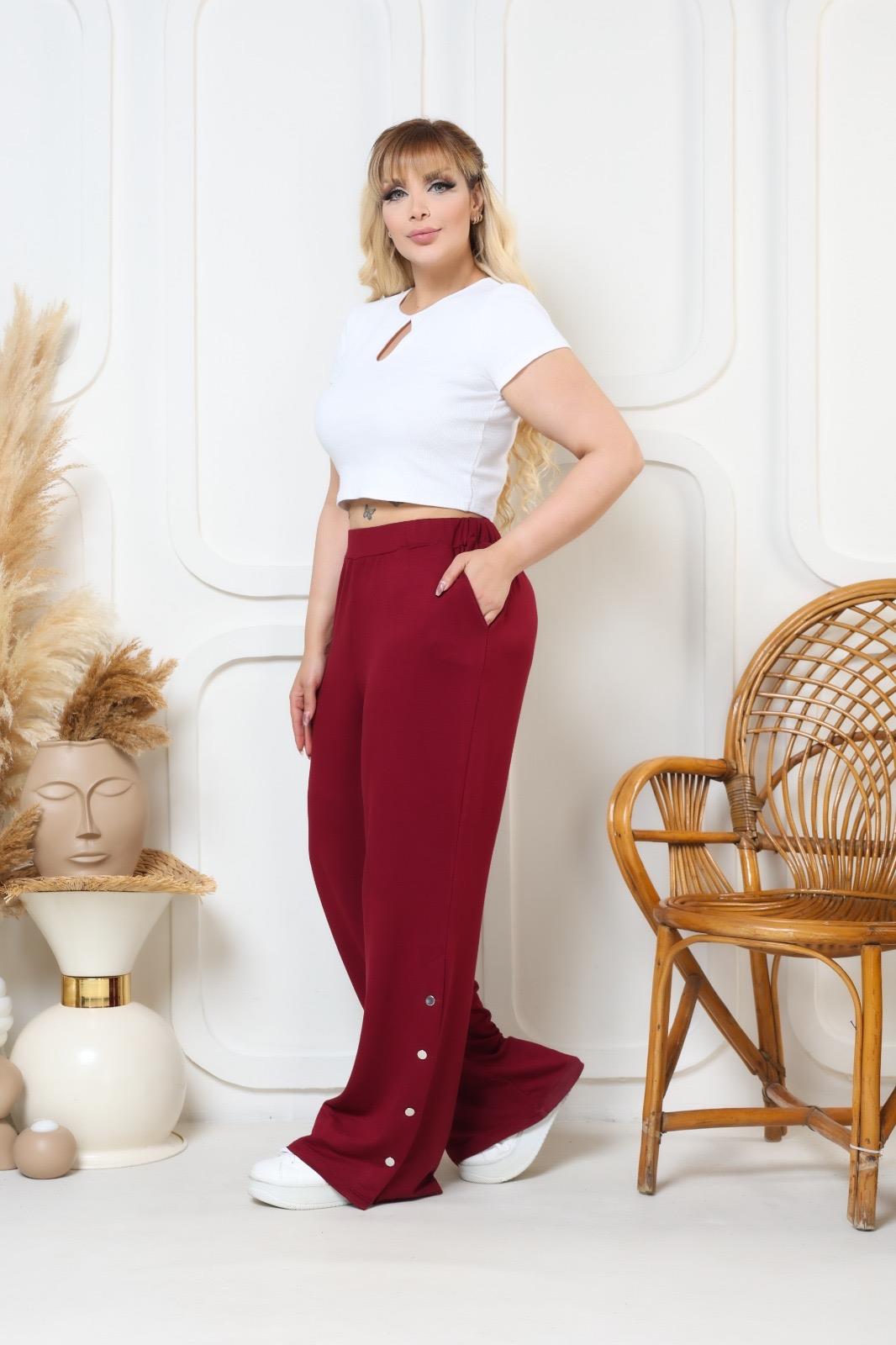 Bordo çıtçıtlı salaş model pantolon 