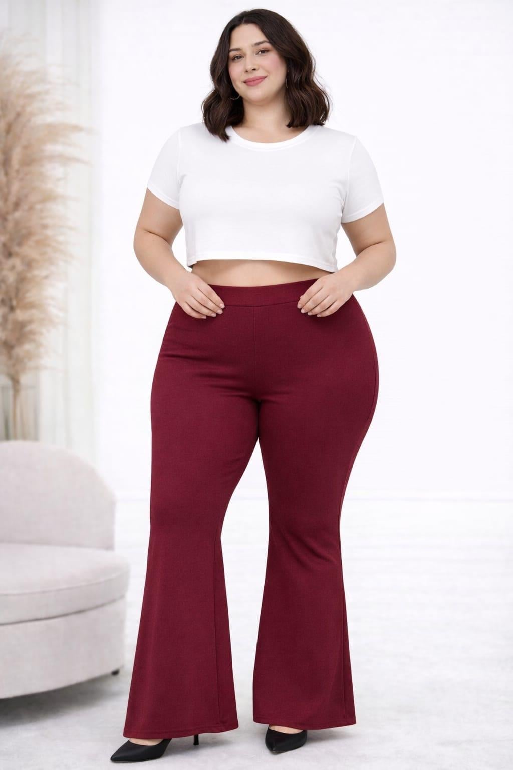 Bordo İspanyol paça çelik kumaş tayt pantolon 