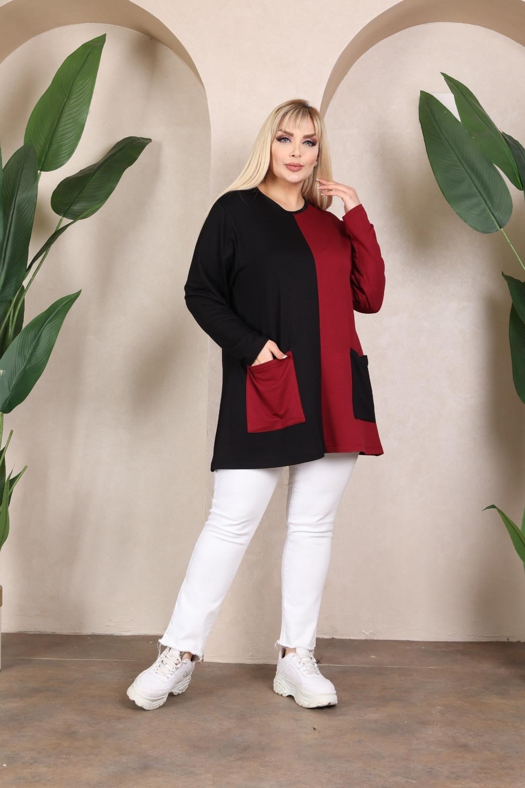 Bordo siyah renkli bluz 