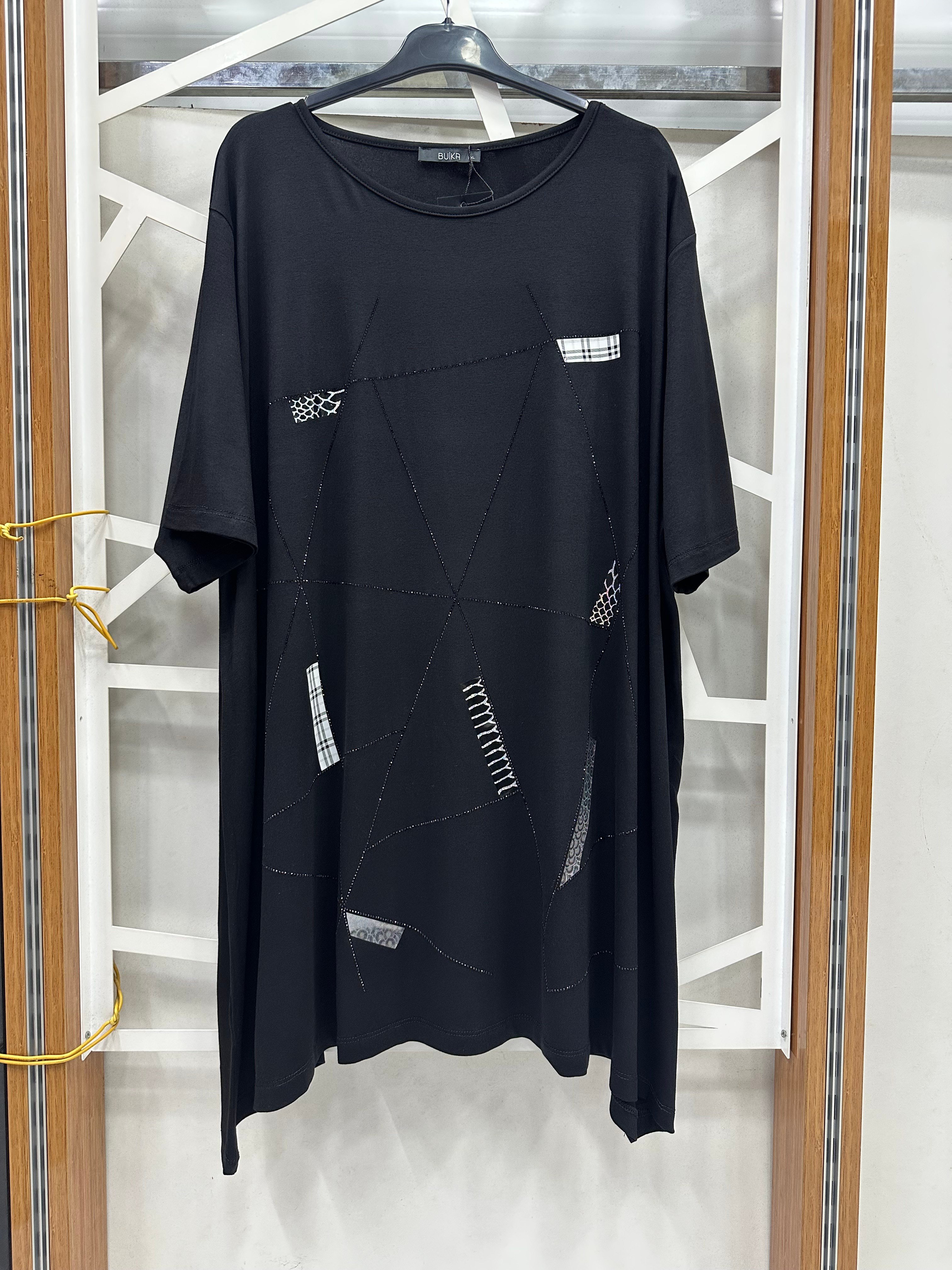 Çizgi taş detaylı uzun bluz 