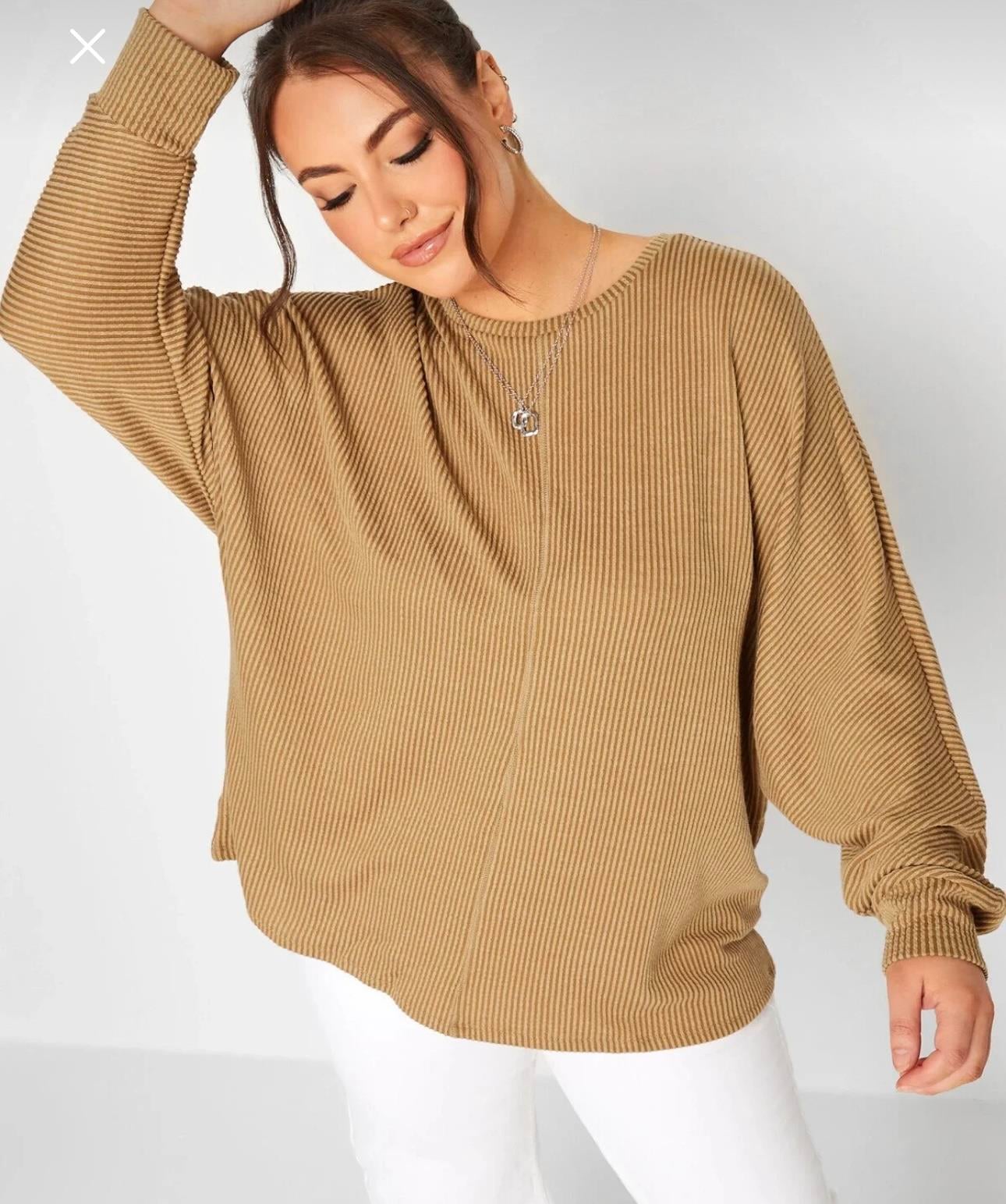 Çizgili yarasa kol bluz 