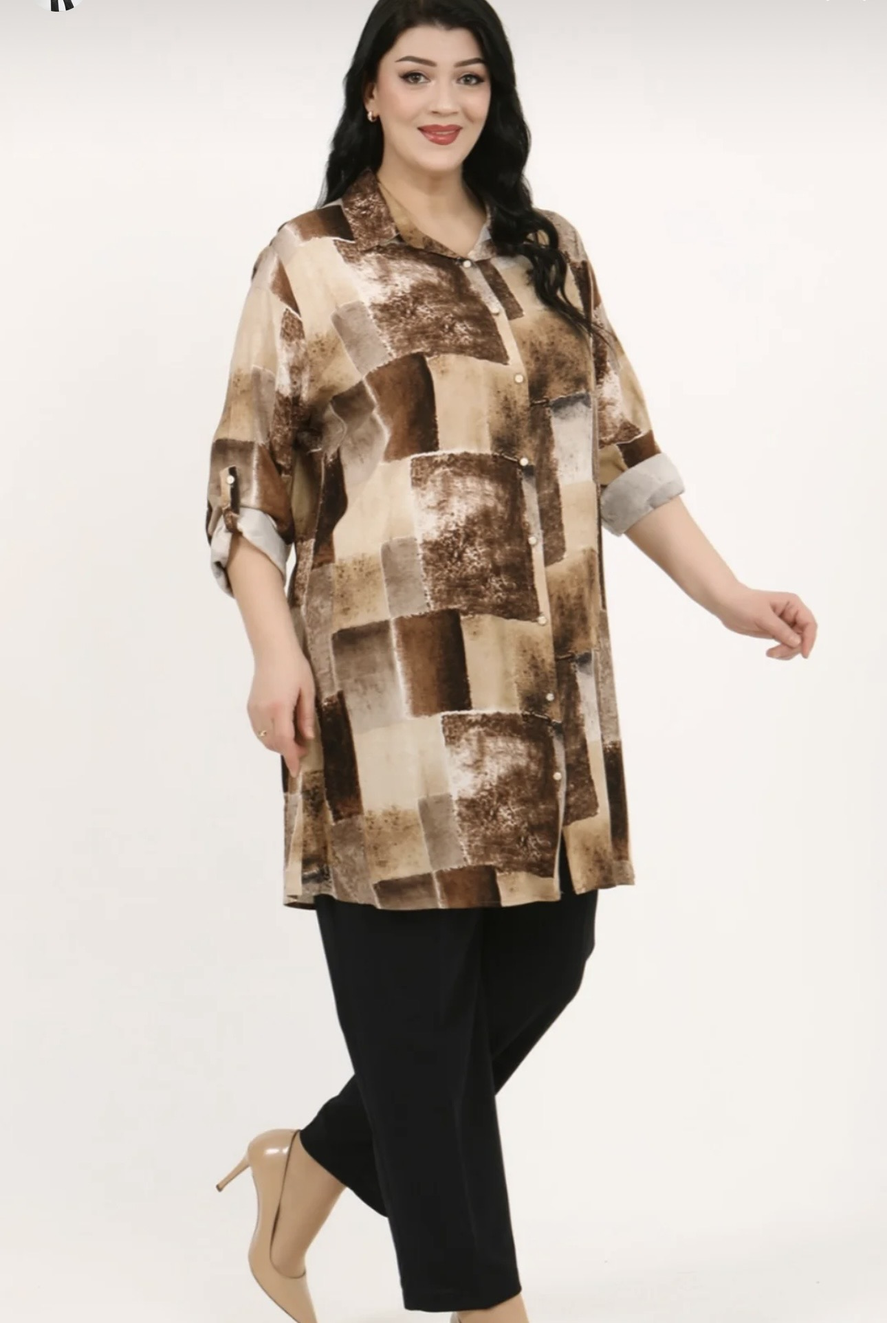 Desenli uzun gömlek 