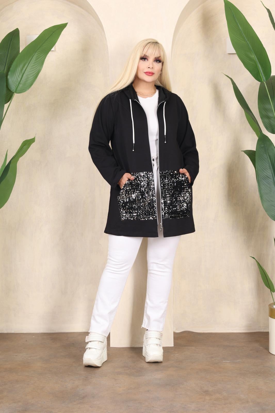 Gümüş Payetli hırka sweat