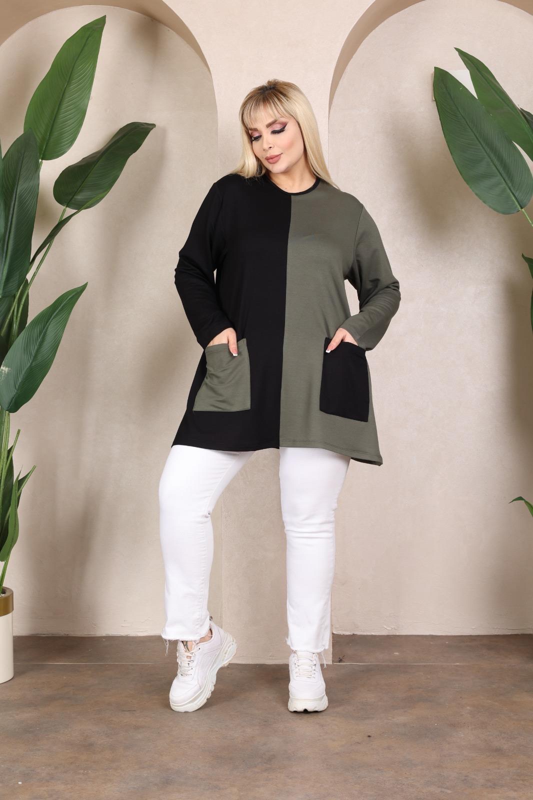 Haki siyah renkli bluz 