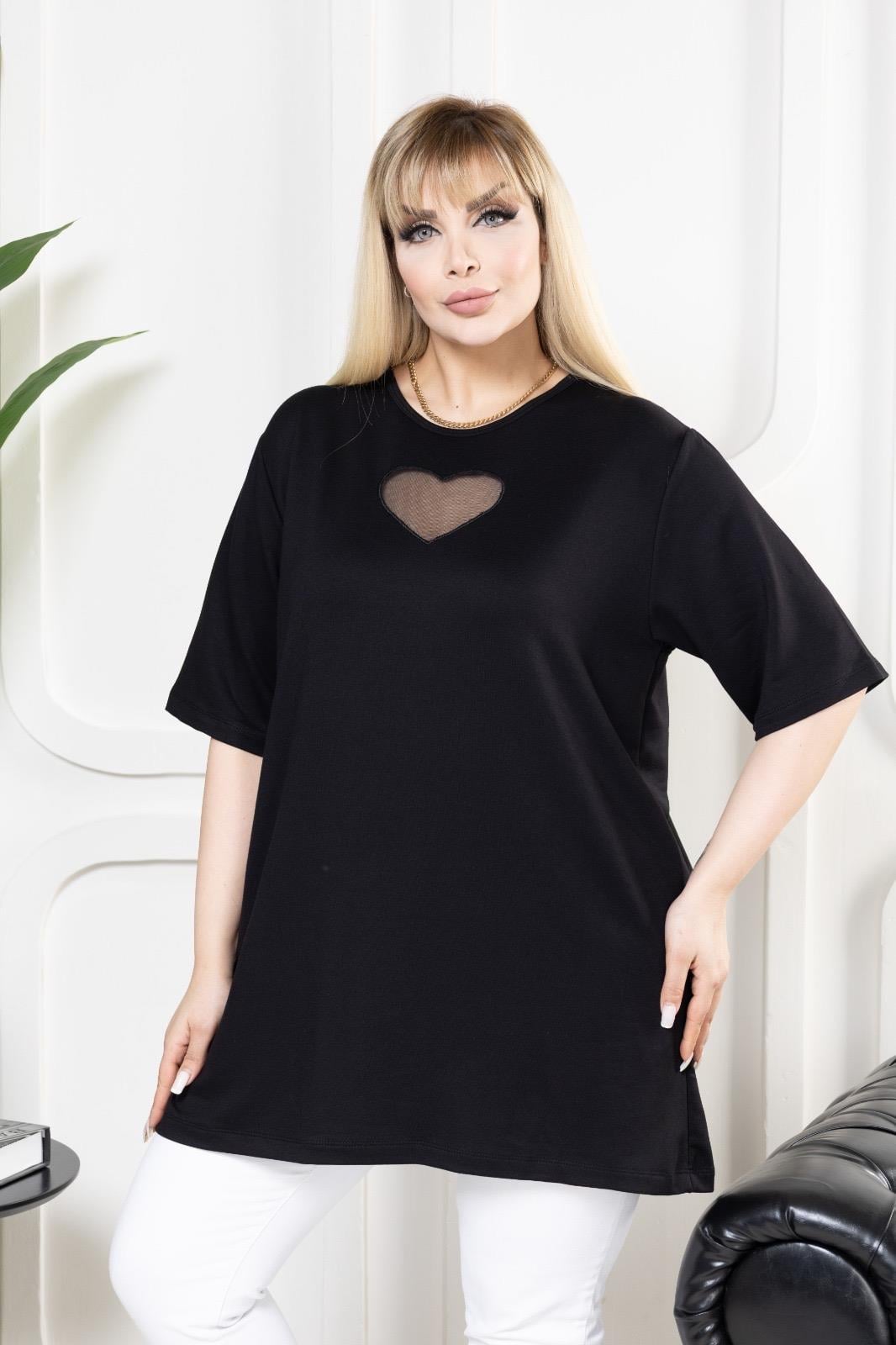 Kalp tül detaylı bluz 