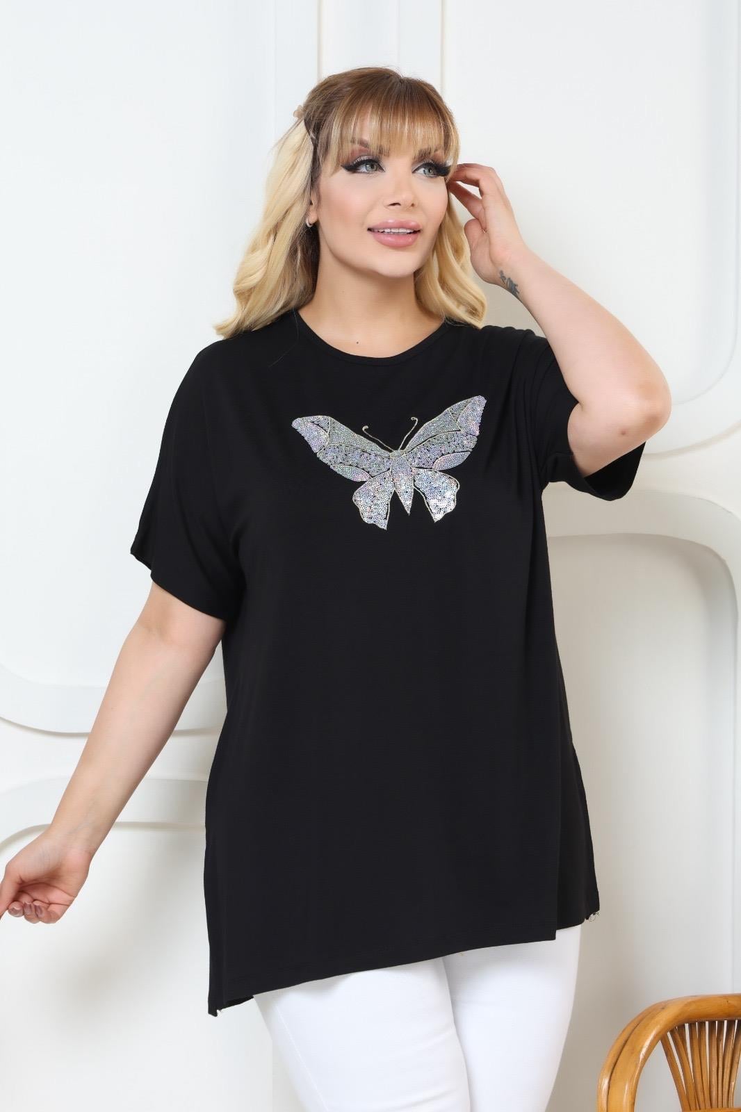 Kelebek payet detaylı bluz 