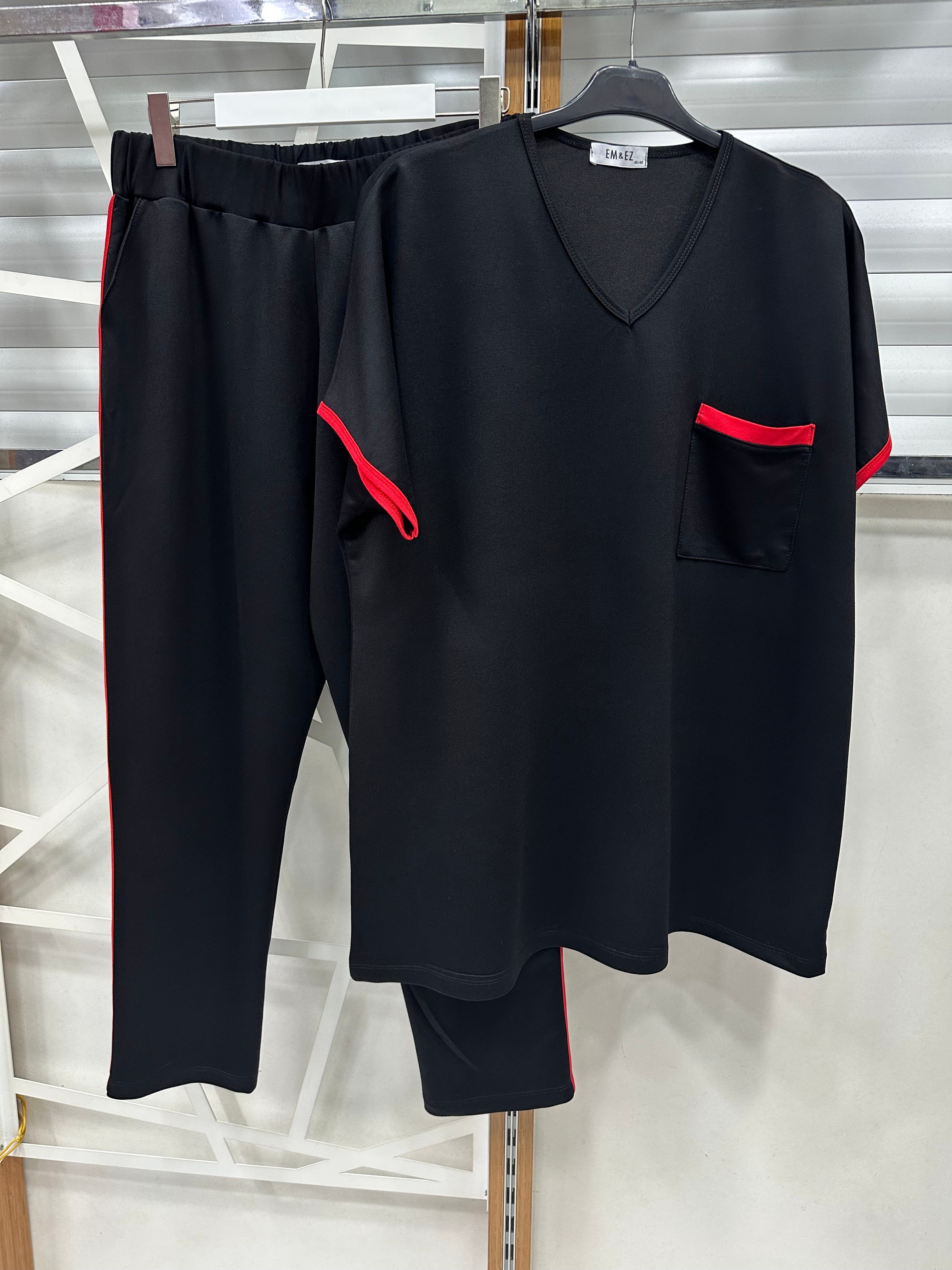 Kırmızı şerit detaylı 2 li takım 