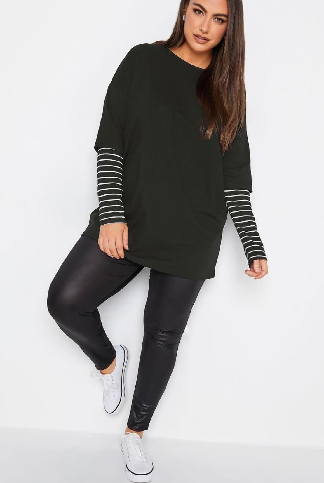 Kolu çizgili siyah bluz 