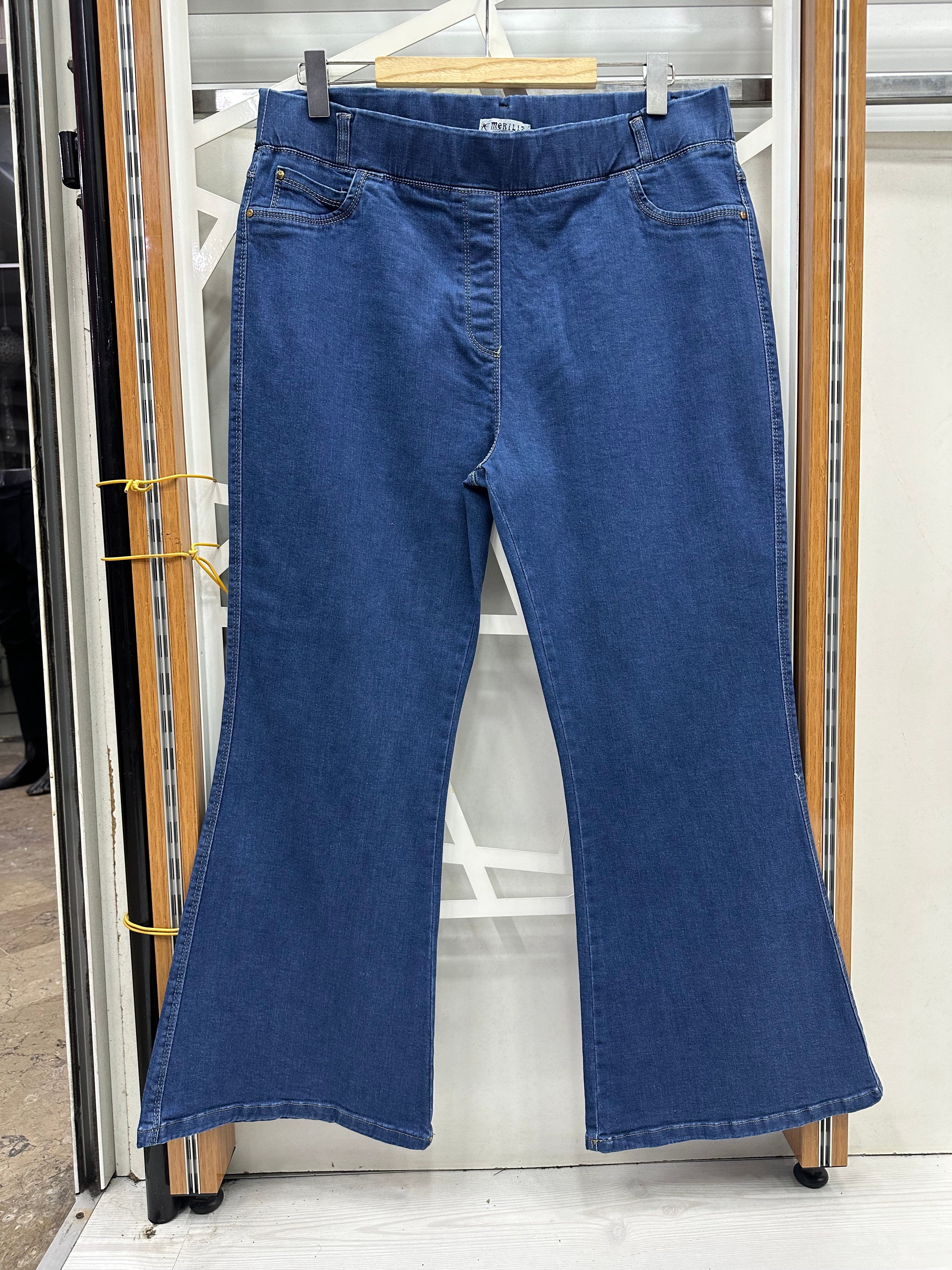 Koyu mavi ispanyol paça kot pantolon 