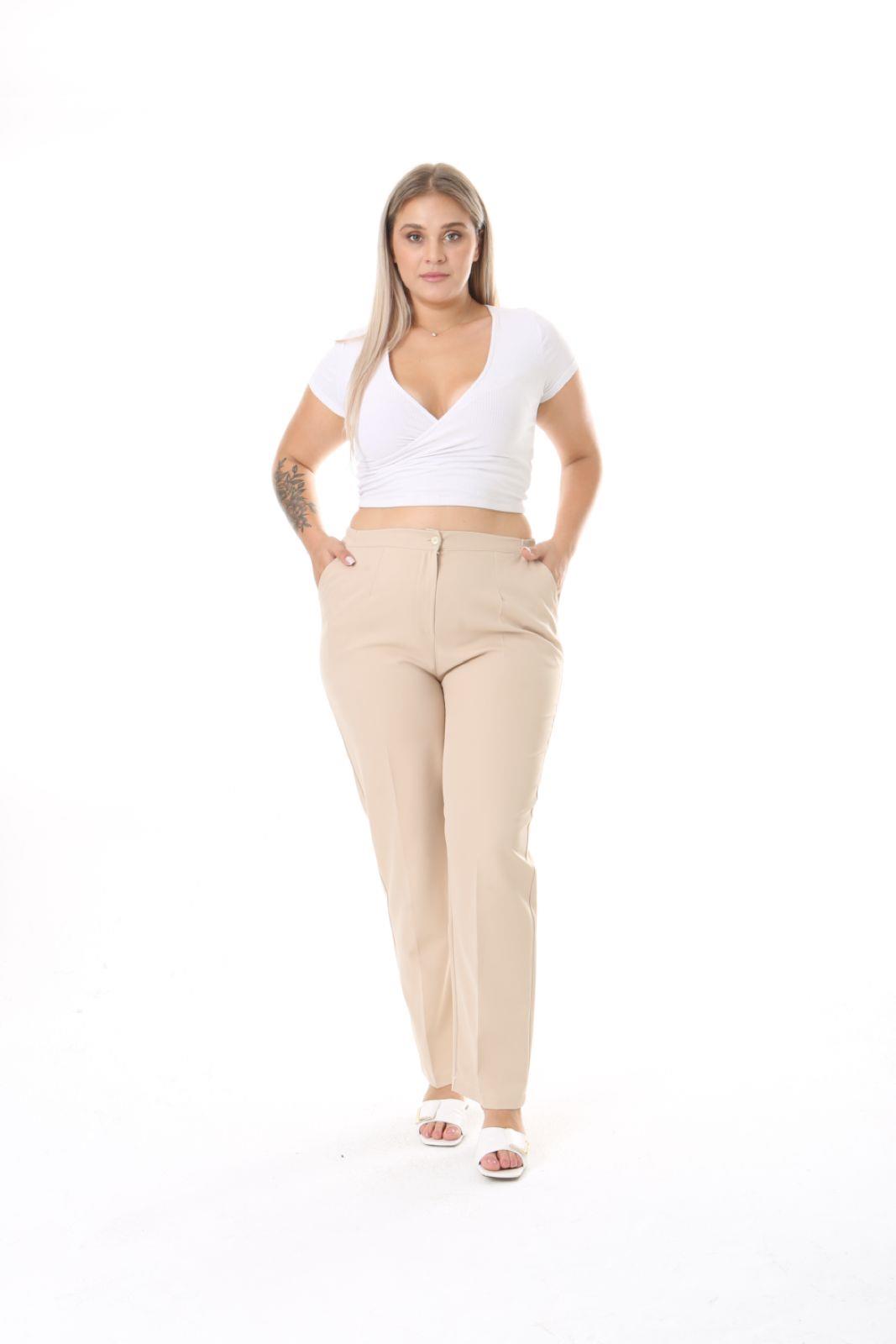 Krem double kumaş pantolon 