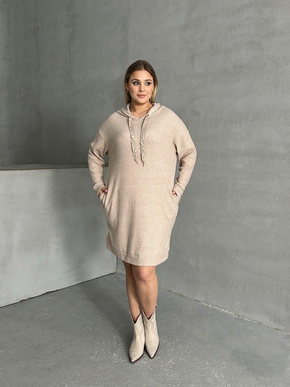 Krem renk fitilli tunik elbise 