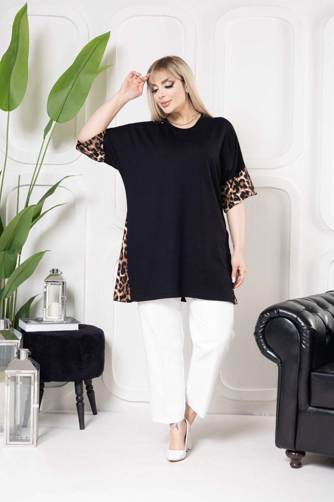 Leoparlı uzun tişört 