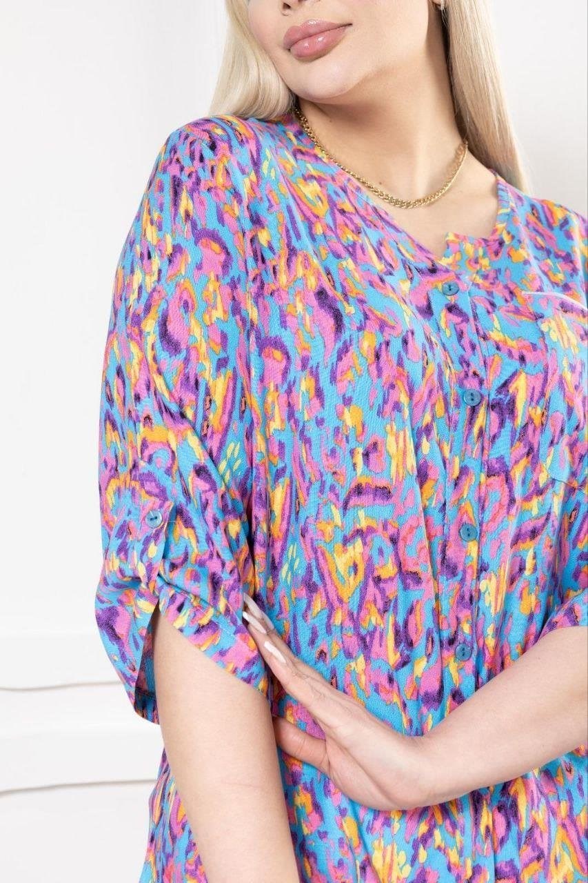 Lila renk desenli gömlek bluz 