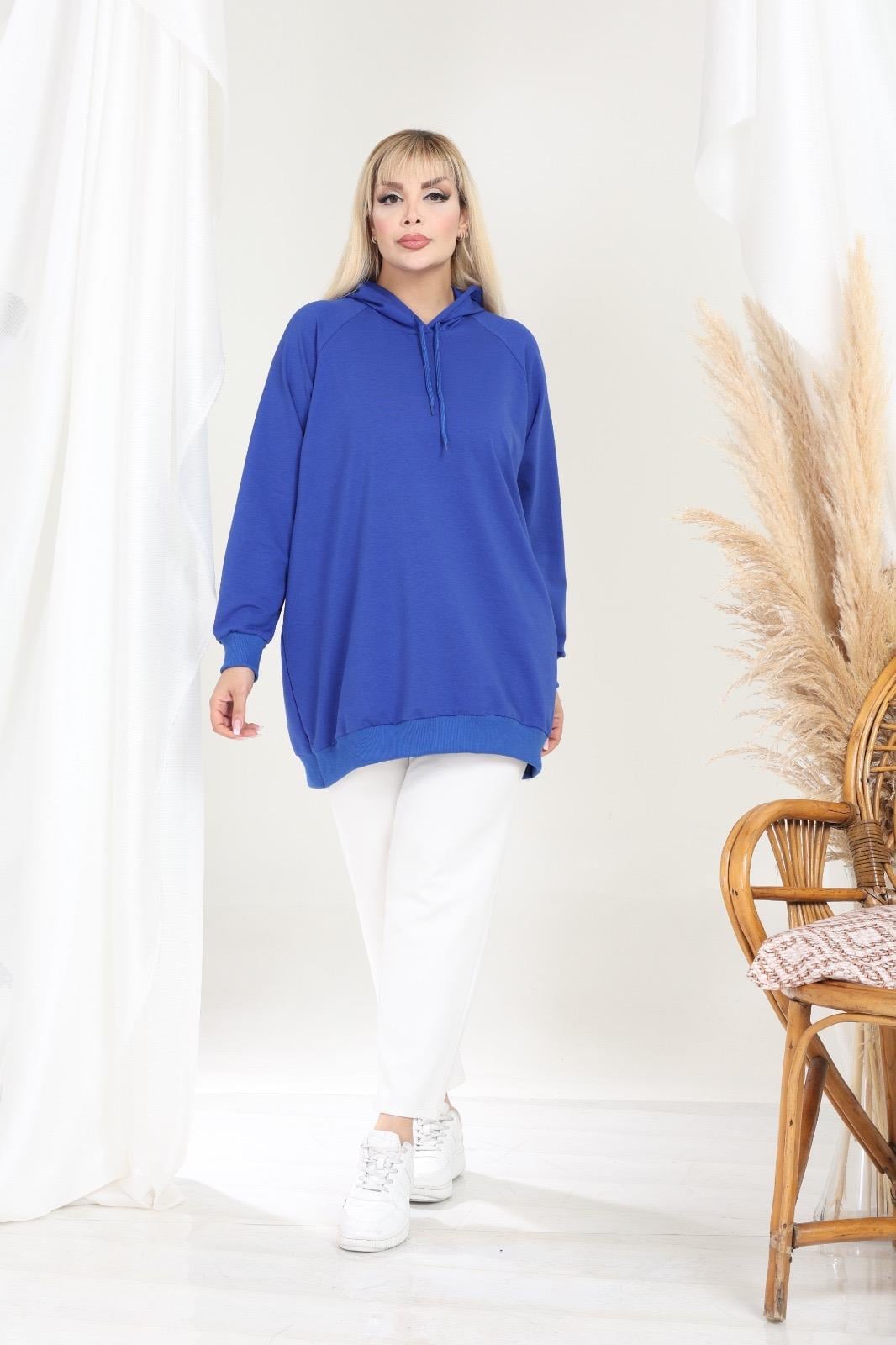 Mavi kapşonlu sweatshirt