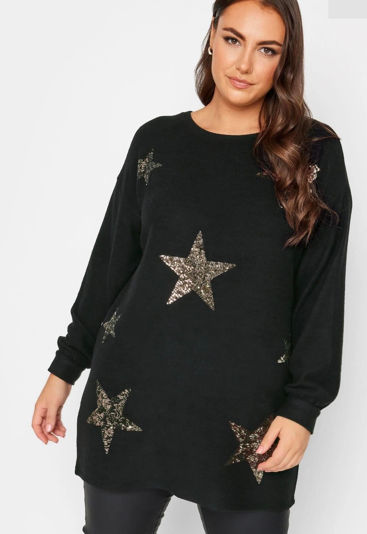 Payet yıldız baskılı polar ince kazak