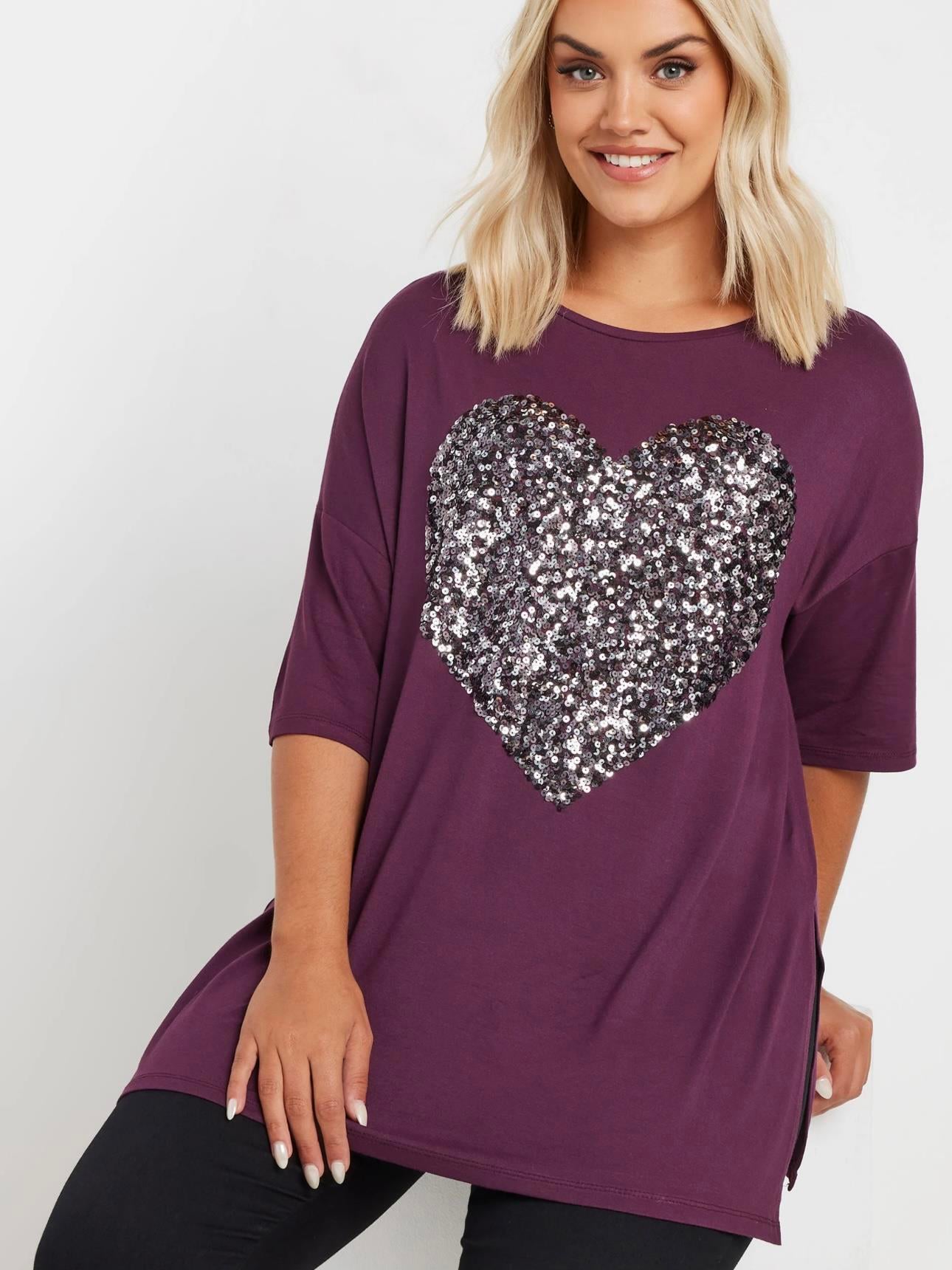 Payetli mor tişört 
