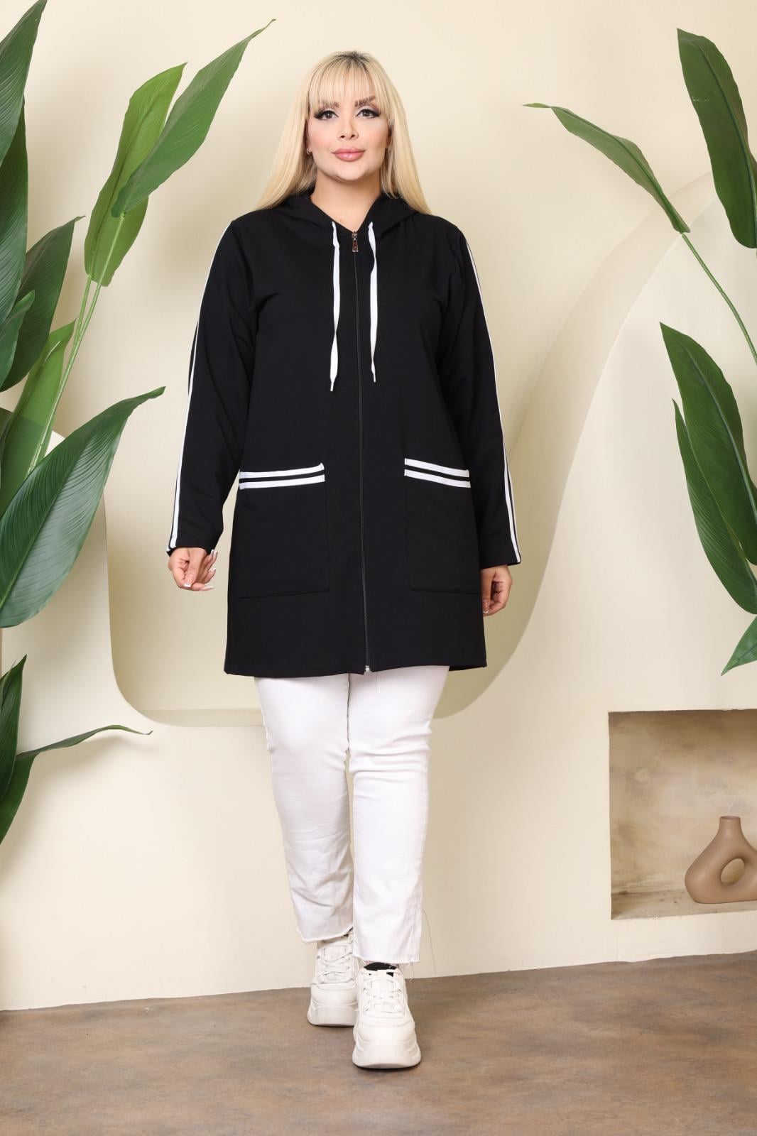 Şeritli uzun sweat hırka 